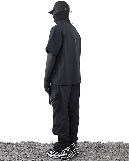 Techwear Laminated Zipper Black Cargo Pants