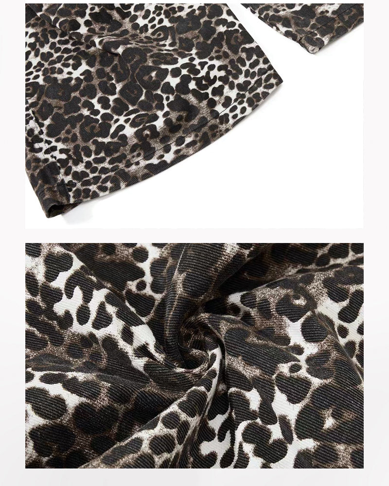 Multi-Pocket Baggy Unisex Leopard Cargo Jeans