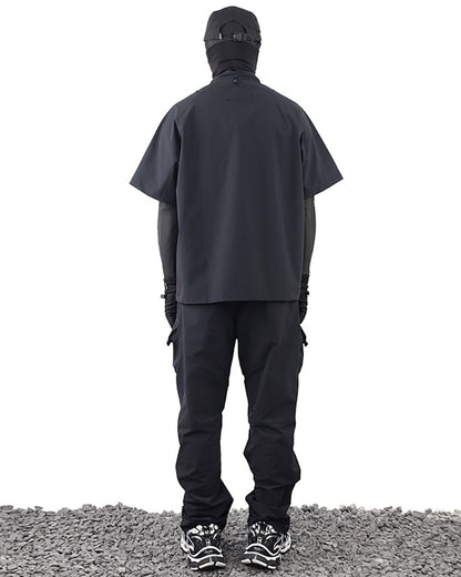 Techwear Laminated Zipper Black Cargo Pants
