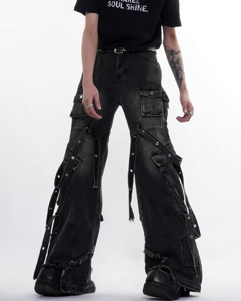 Multi-Pocket Wide-Leg Cargo Y2K Jeans