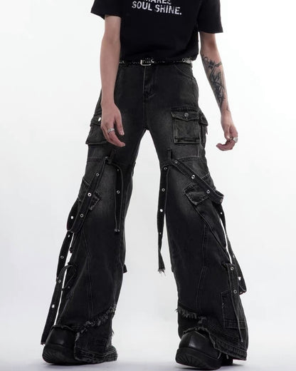 Multi-Pocket Wide-Leg Cargo Y2K Jeans