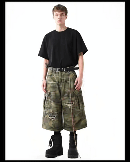 Vintage Distressed Unisex Camo Utility Shorts