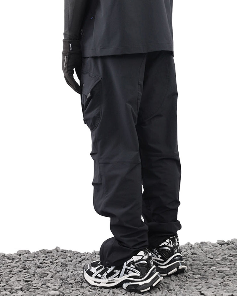 Techwear Laminated Zipper Black Cargo Pants