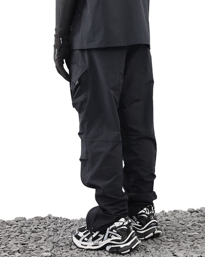 Techwear Laminated Zipper Black Cargo Pants