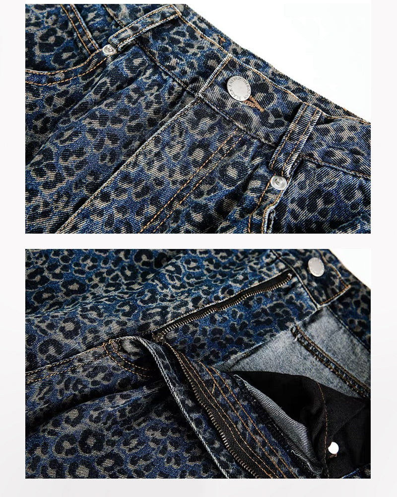Gradient Leopard Print  Wide-Leg Unisex Baggy Jeans
