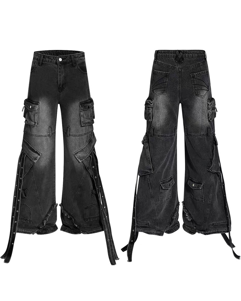 Multi-Pocket Wide-Leg Cargo Y2K Jeans