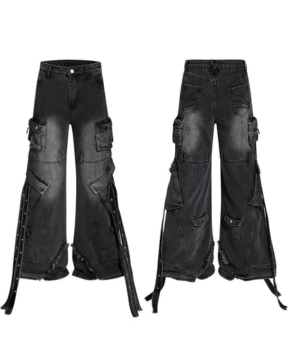 Multi-Pocket Wide-Leg Cargo Y2K Jeans