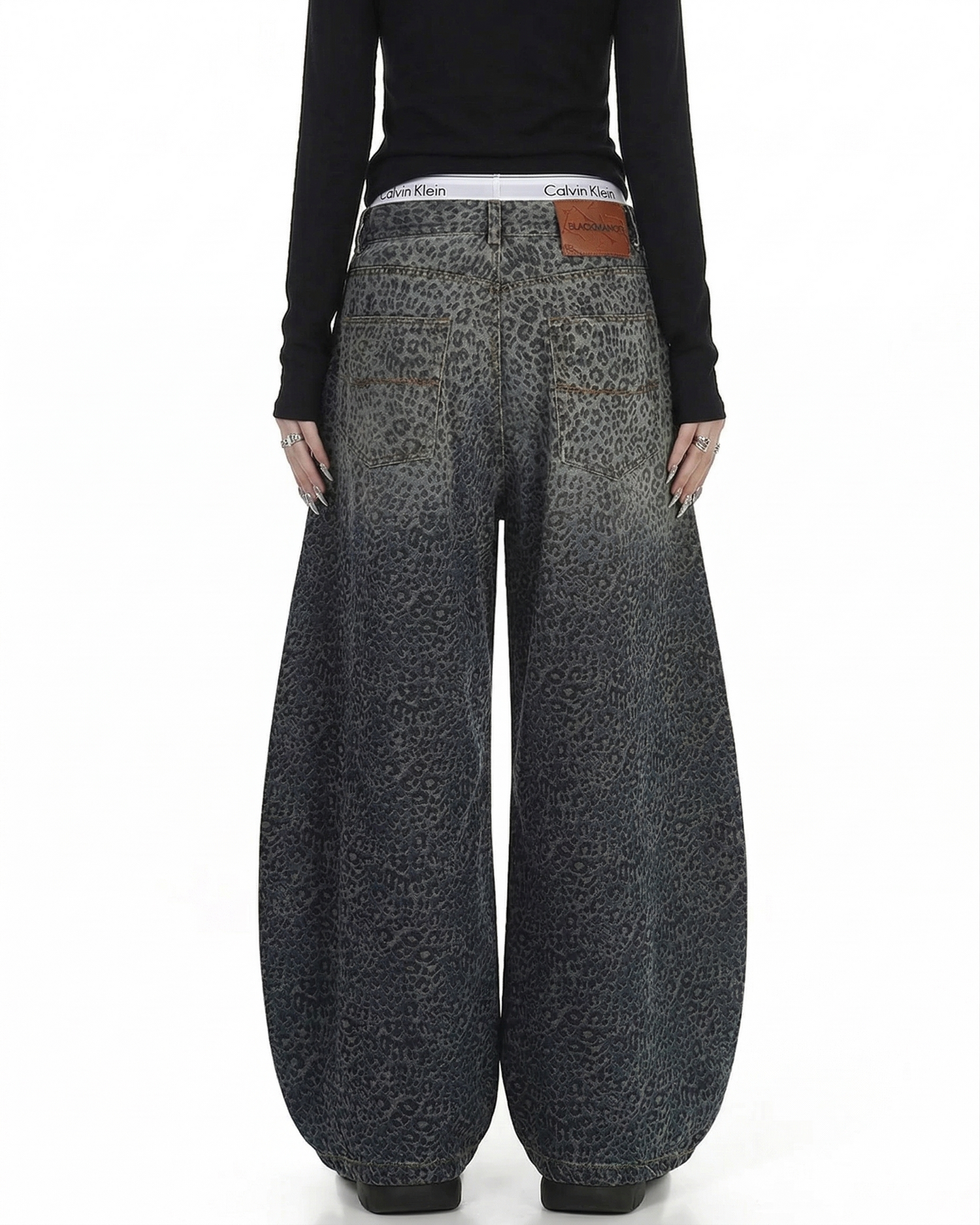 Gradient Leopard Print  Wide-Leg Unisex Baggy Jeans