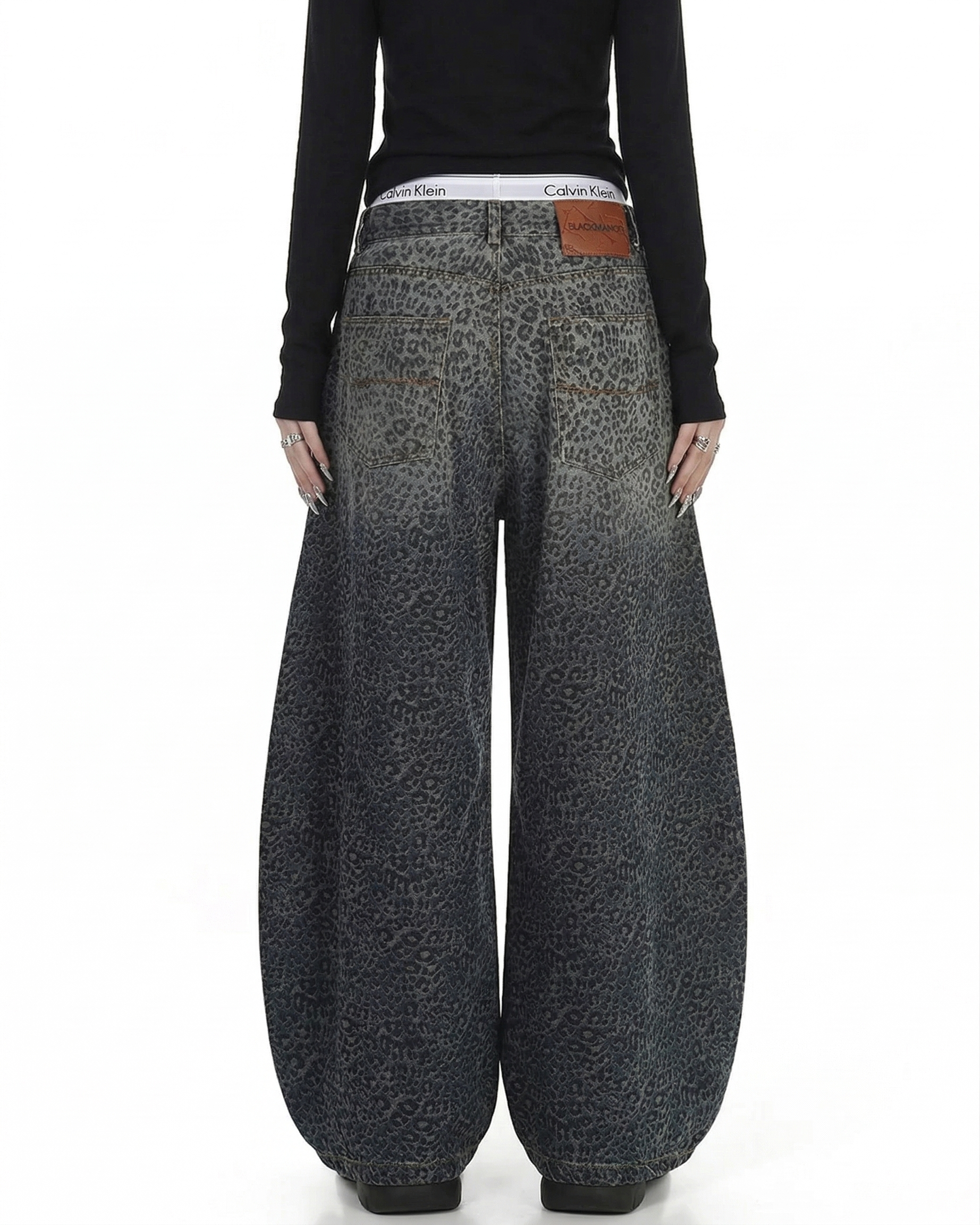Gradient Leopard Print  Wide-Leg Unisex Baggy Jeans