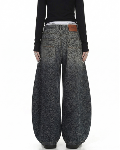Gradient Leopard Print  Wide-Leg Unisex Baggy Jeans