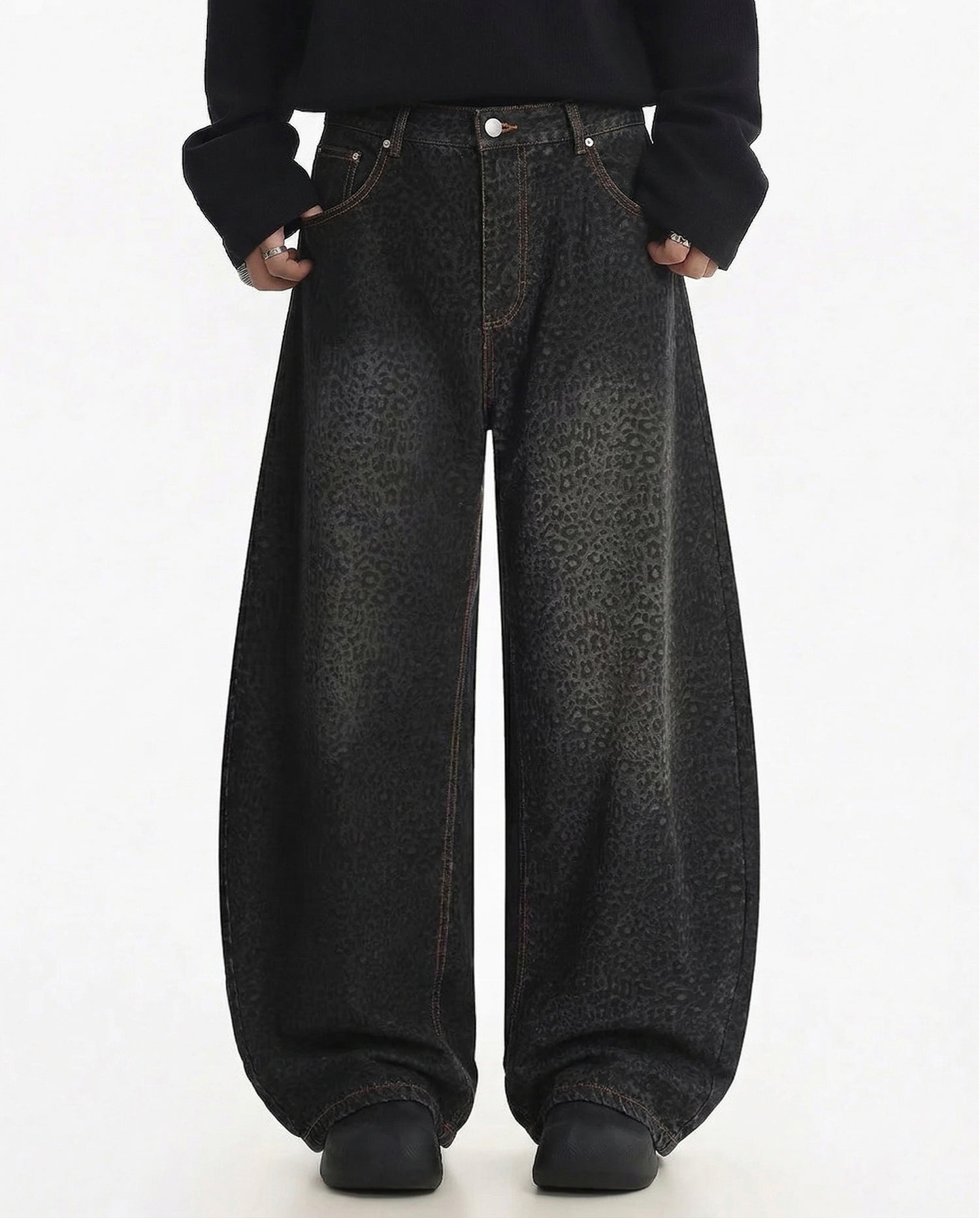 Gradient Leopard Print  Wide-Leg Unisex Baggy Jeans