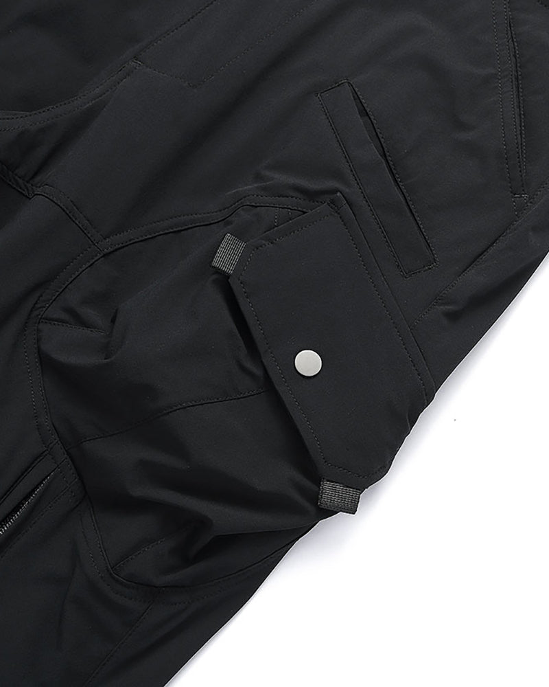Techwear Laminated Zipper Black Cargo Pants