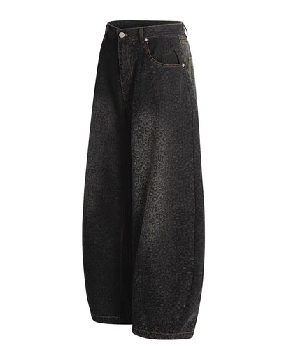 Gradient Leopard Print  Wide-Leg Unisex Baggy Jeans