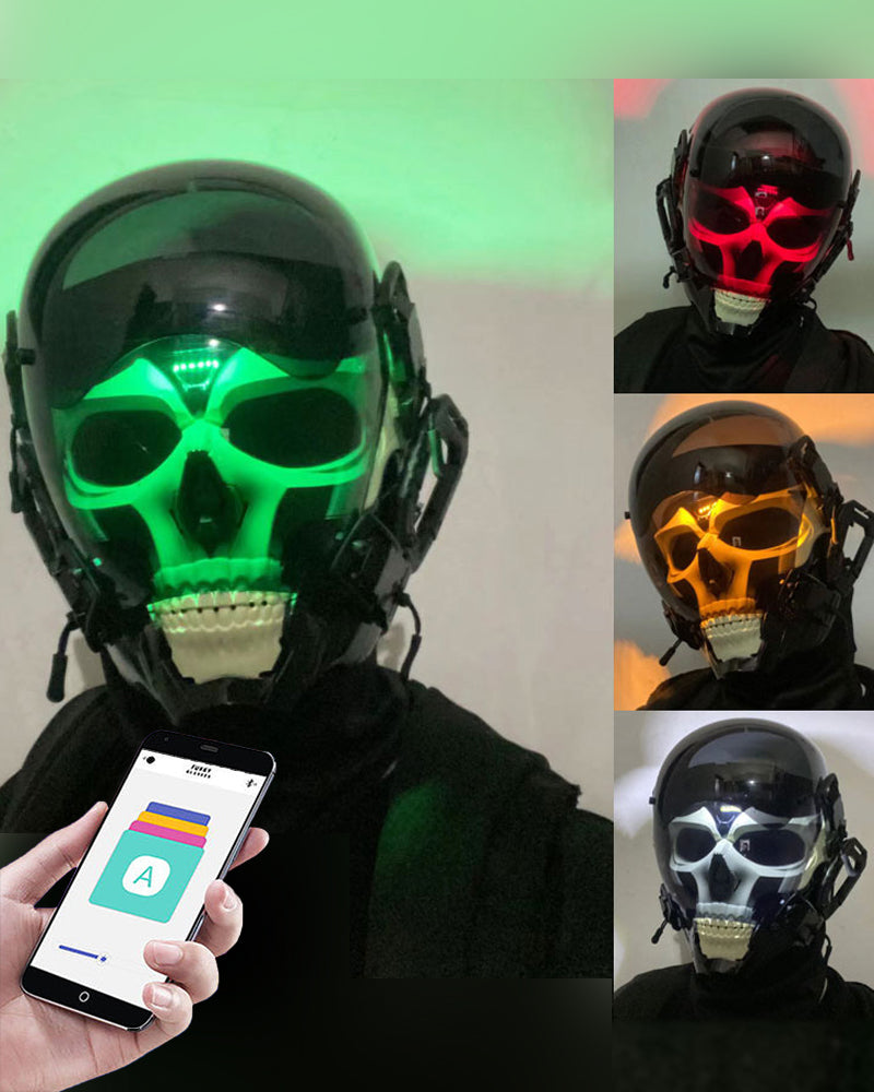 APP-Controlled LED Skull Cyberpunk Helmet Mask, for Men, Size Onesize, 7 Colors APP