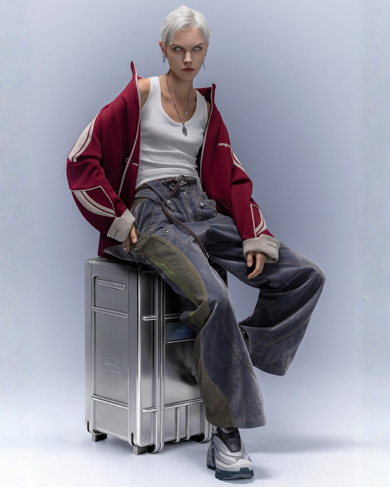 XIPHEVIL Flocked Wash Cyberpunk Streetwear Wide-Leg Pants