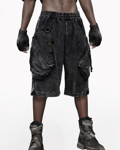 Apocalypse Washed Patchwork Tactical Cargo Shorts | Baggy Jorts