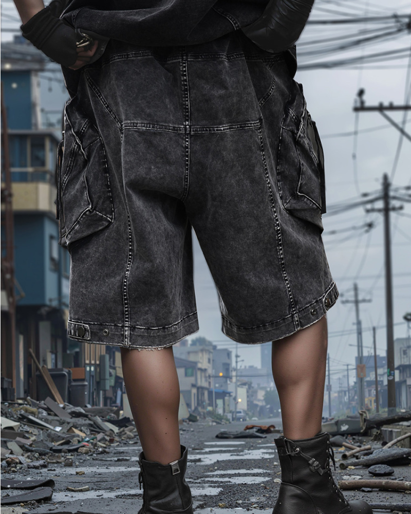 Apocalypse Washed Patchwork Tactical Cargo Shorts | Baggy Jorts