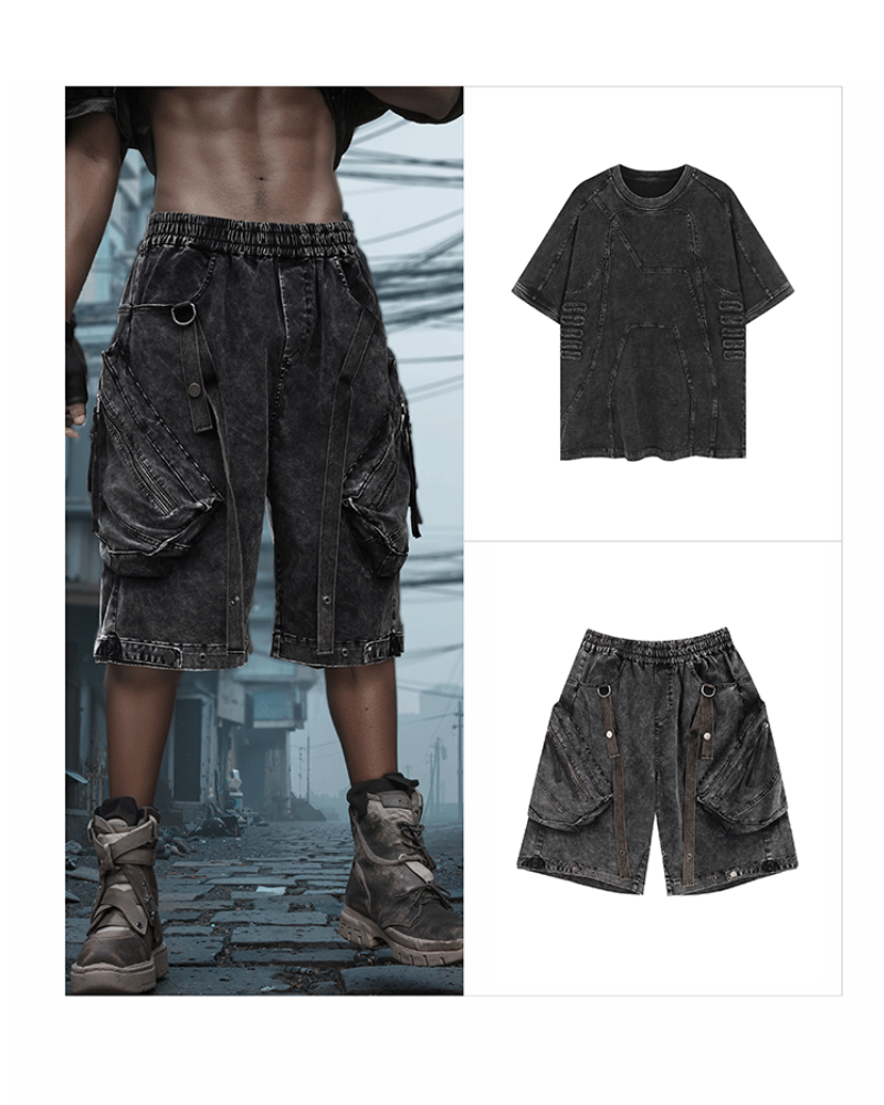 Apocalypse Washed Patchwork Tactical Cargo Shorts | Baggy Jorts