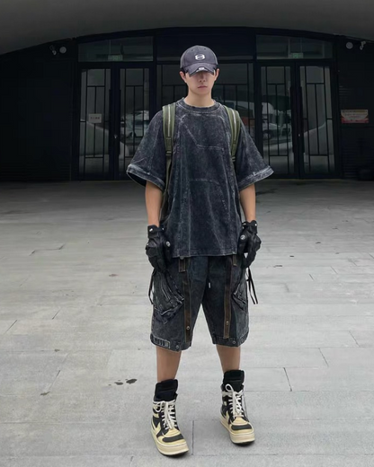 Apocalypse Washed Patchwork Tactical Cargo Shorts | Baggy Jorts