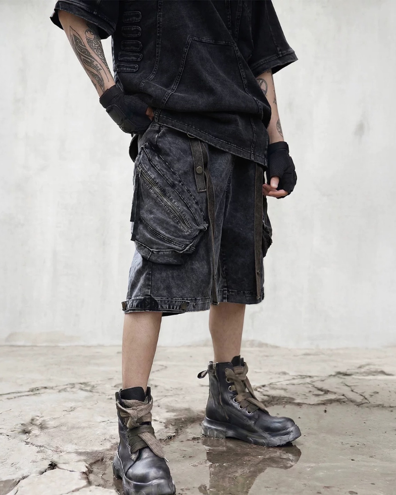 Apocalypse Washed Patchwork Tactical Cargo Shorts | Baggy Jorts