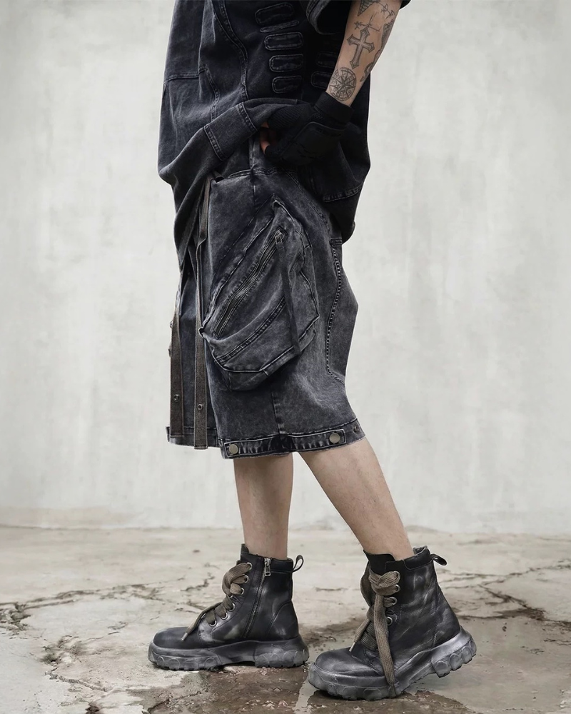 Apocalypse Washed Patchwork Tactical Cargo Shorts | Baggy Jorts