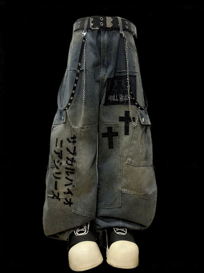 Street Washed Chains Denim Pants | Y2K Jeans