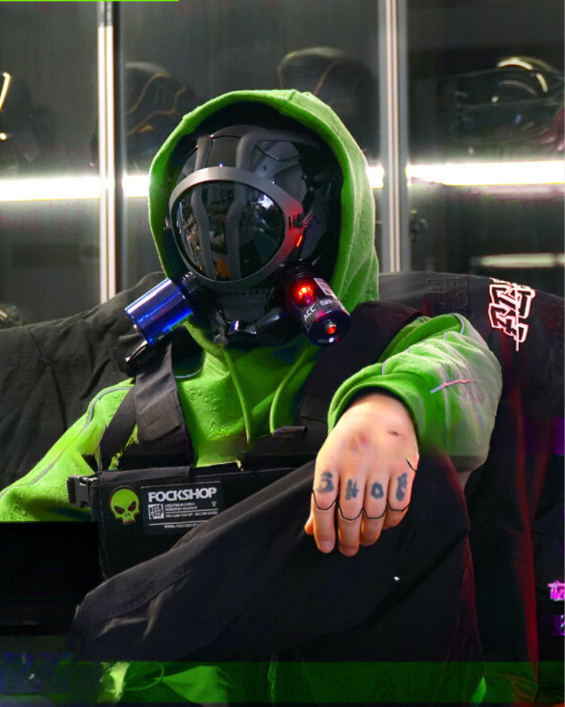 bike helmet with glowing mask Biowalker Glowing Cyberpunk Helmet Mask