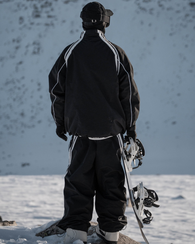 Ski Wear Black Fleece-lined Waterproof Windproof Ski Suit -Unisex