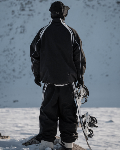 Ski Wear Black Fleece-lined Waterproof Windproof Ski Suit -Unisex