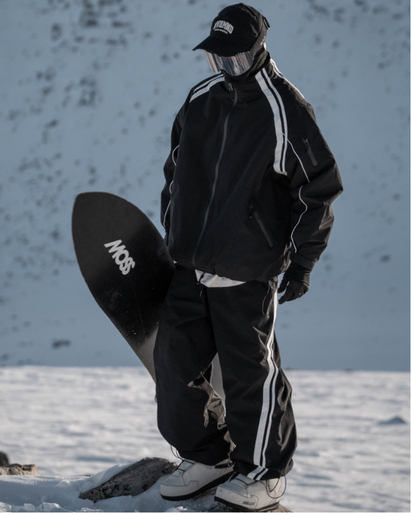 Ski Wear Black Fleece-lined Waterproof Windproof Ski Suit -Unisex