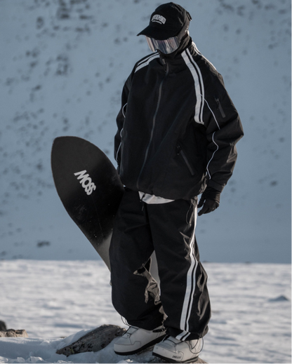 Ski Wear Black Fleece-lined Waterproof Windproof Ski Suit -Unisex