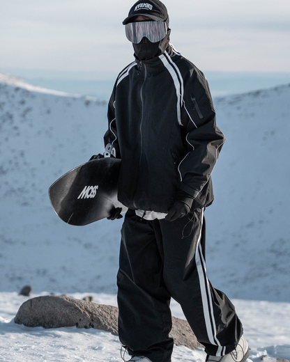 Ski Wear Black Fleece-lined Waterproof Windproof Ski Suit -Unisex
