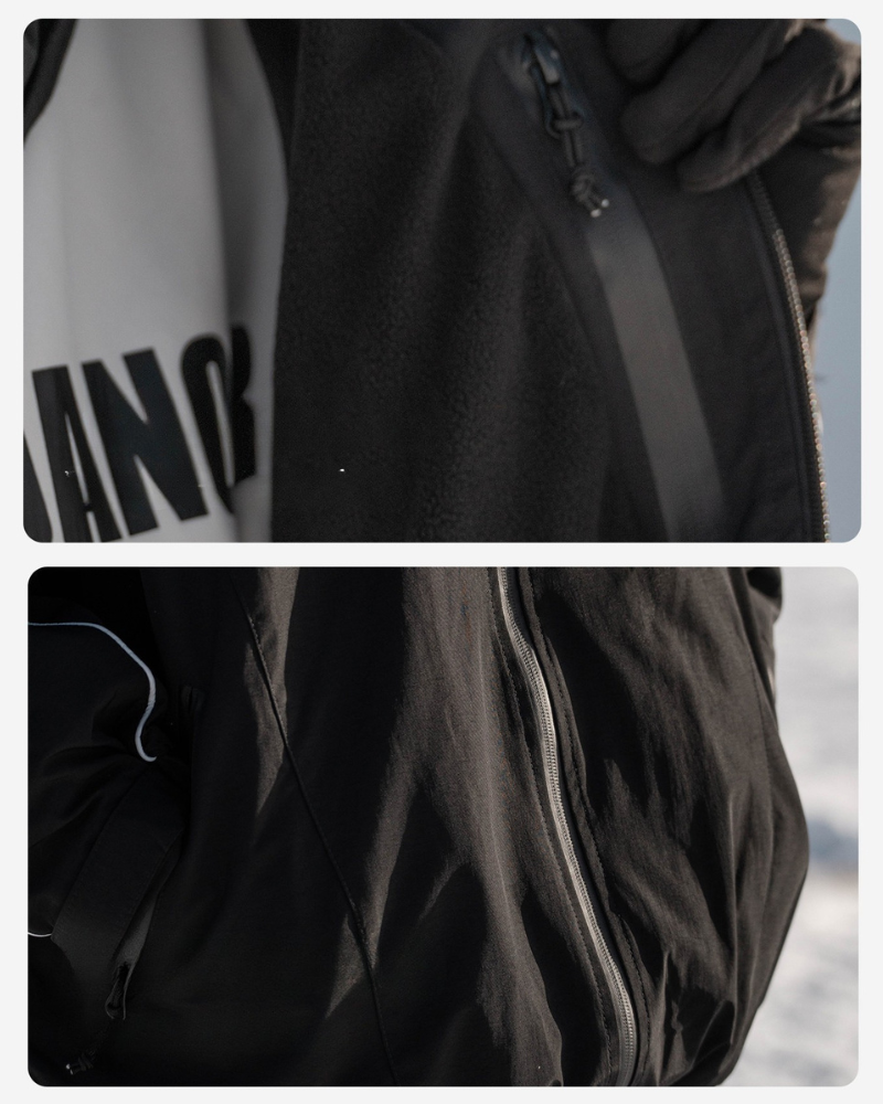 Ski Wear Black Fleece-lined Waterproof Windproof Ski Suit -Unisex