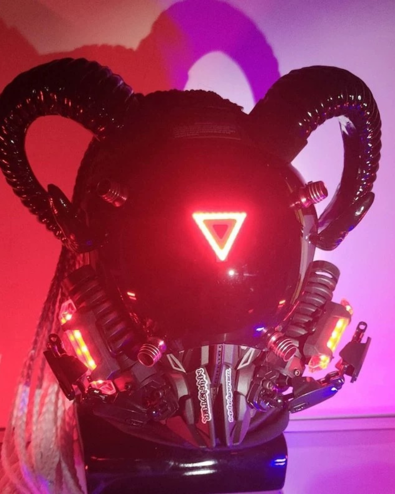 Black Goat Horns LED Cyberpunk Helmet Mask – Techwear Official