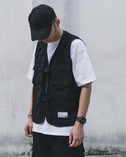 Outdoor Black Sleeveless Cargo Vest