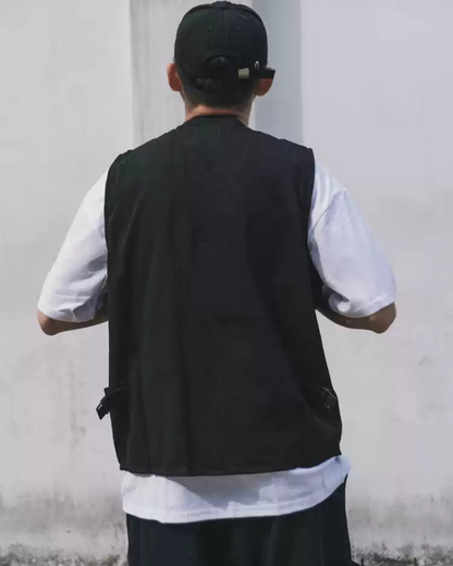 Outdoor Black Sleeveless Cargo Vest