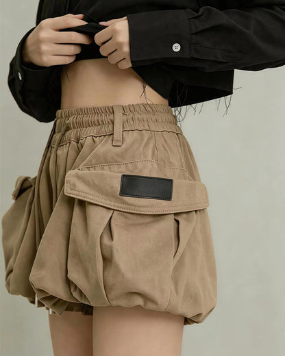 Summer Paperbag Waist Bubble Cargo Shorts