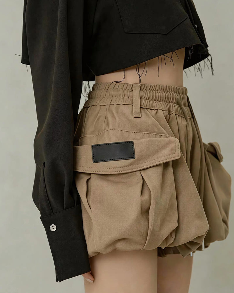 Summer Paperbag Waist Bubble Cargo Shorts