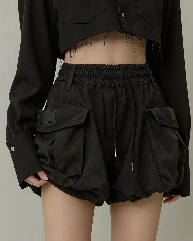 Summer Paperbag Waist Bubble Cargo Shorts