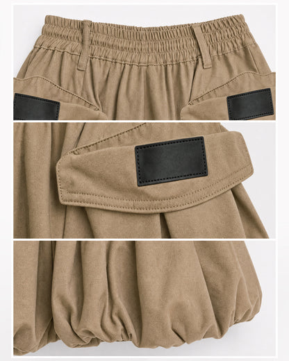 Summer Paperbag Waist Bubble Cargo Shorts