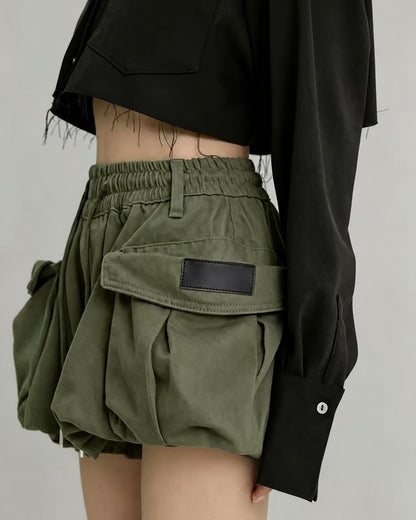 Summer Paperbag Waist Bubble Cargo Shorts