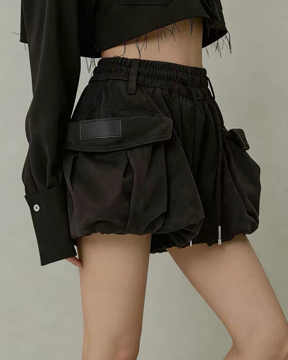 Summer Paperbag Waist Bubble Cargo Shorts