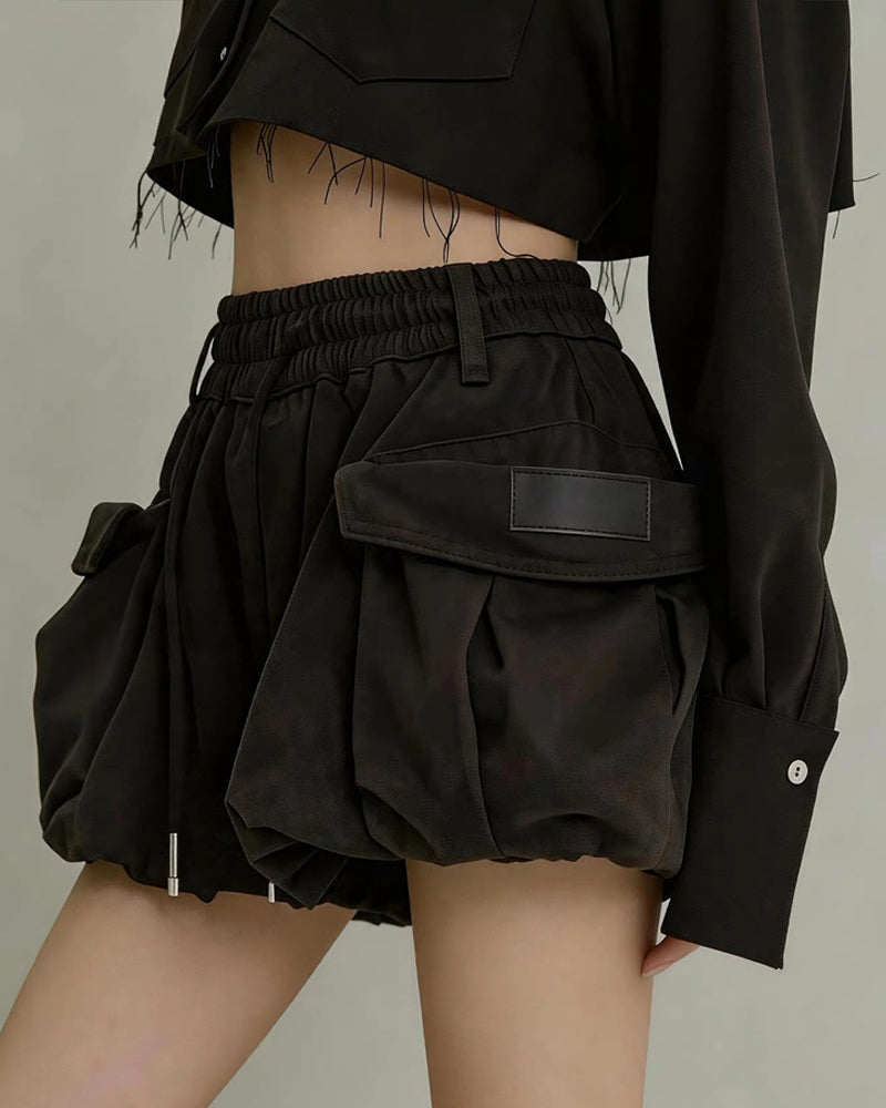 Summer Paperbag Waist Bubble Cargo Shorts