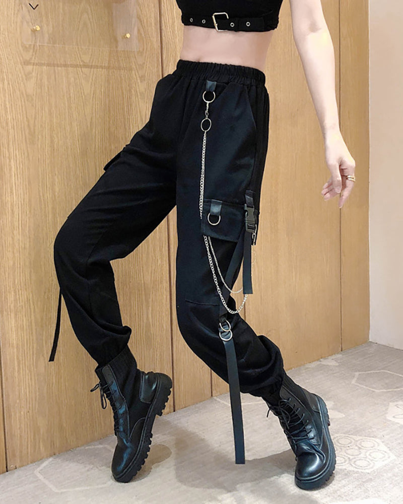 Techwear Cool Women Chain Cargo Pants