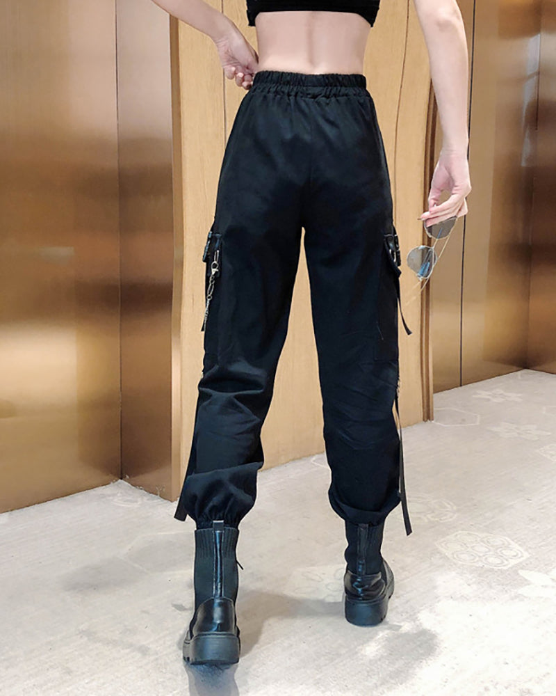 Techwear Cool Women Chain Cargo Pants