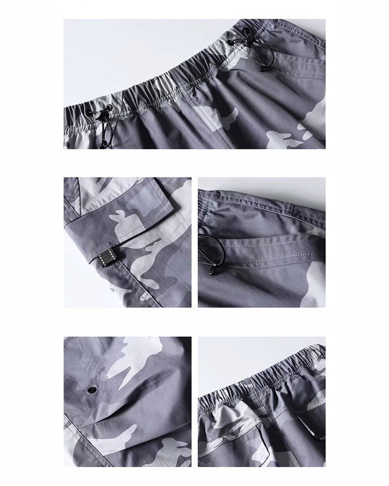Vintage Unisex Camo Beach Cargo Hiking Shorts