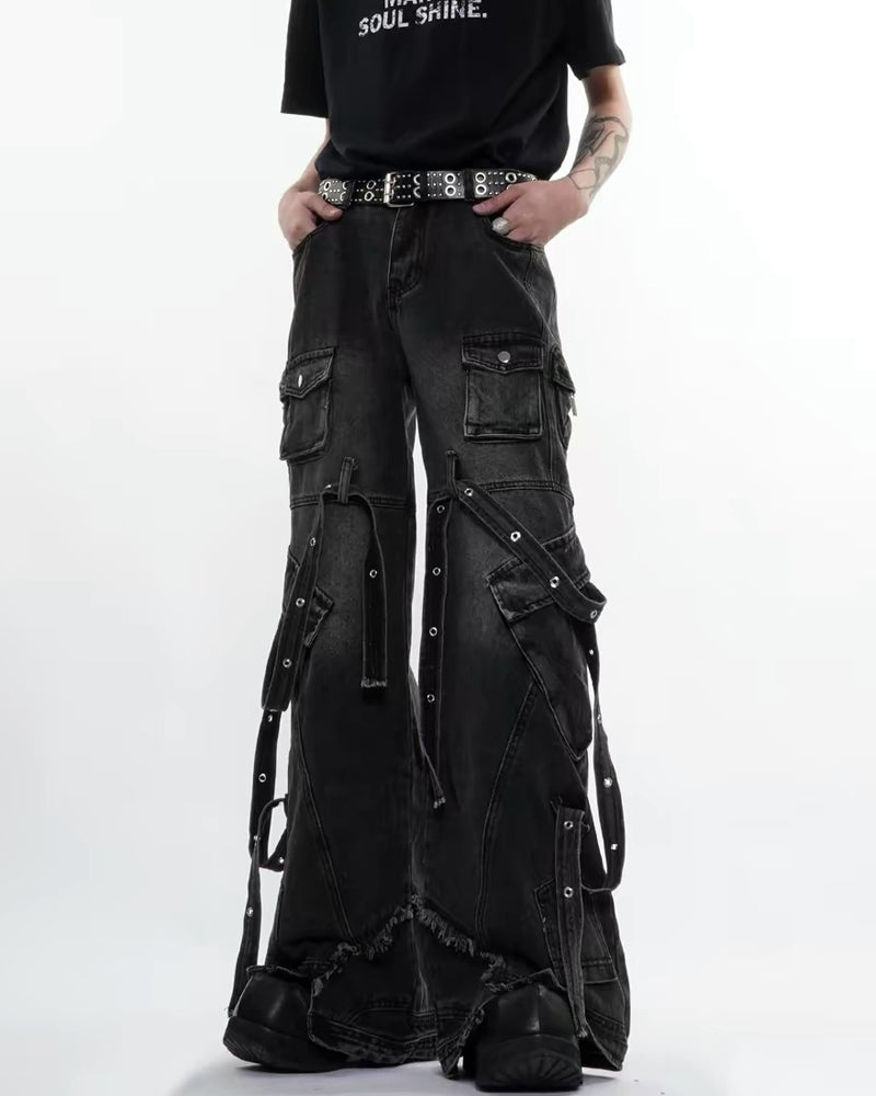 Multi-Pocket Wide-Leg Cargo Y2K Jeans
