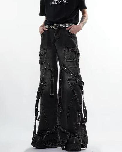 Multi-Pocket Wide-Leg Cargo Y2K Jeans