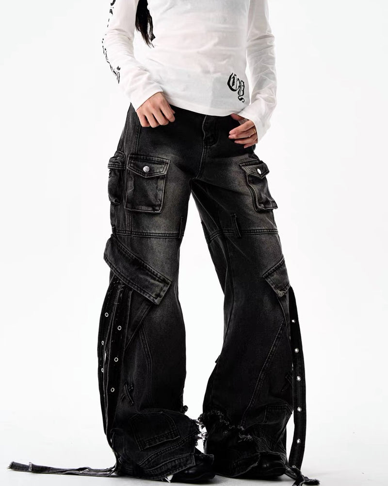 Multi-Pocket Wide-Leg Cargo Y2K Jeans