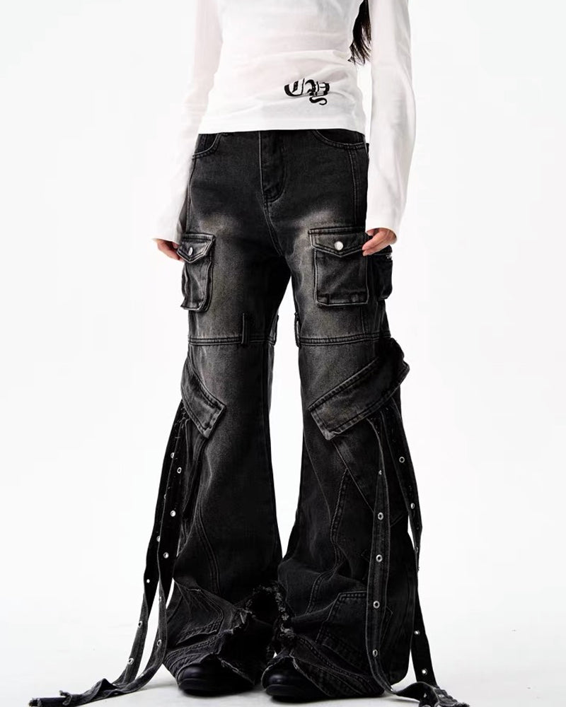 Multi-Pocket Wide-Leg Cargo Y2K Jeans